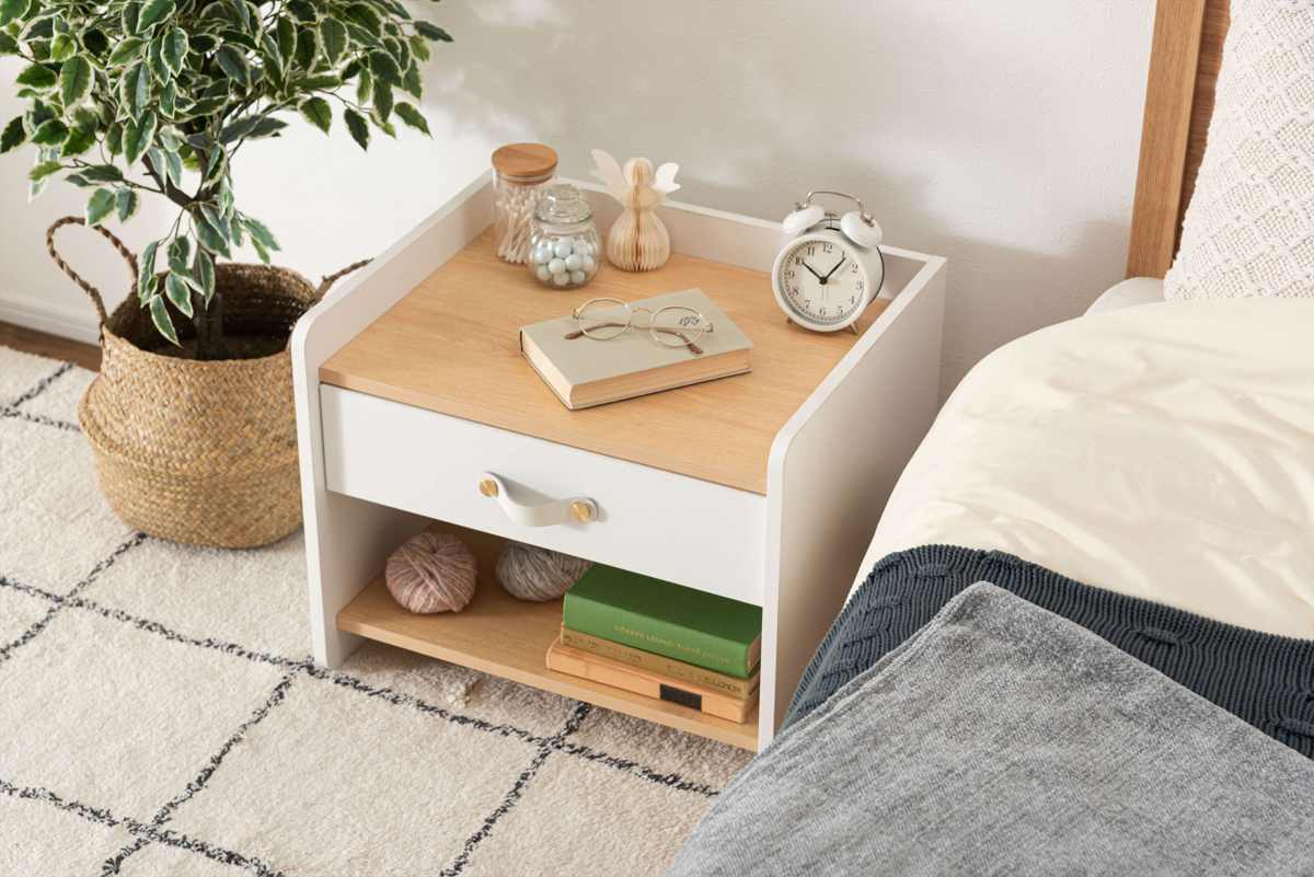 サイドチェスト 幅50cm 引き出し 木目調 ホワイト スライドレール ( チェスト サイドテーブル 引出し 収納 白 ナイトテーブル ベッドサイド ソファサイド バイカラー ナチュラル )
