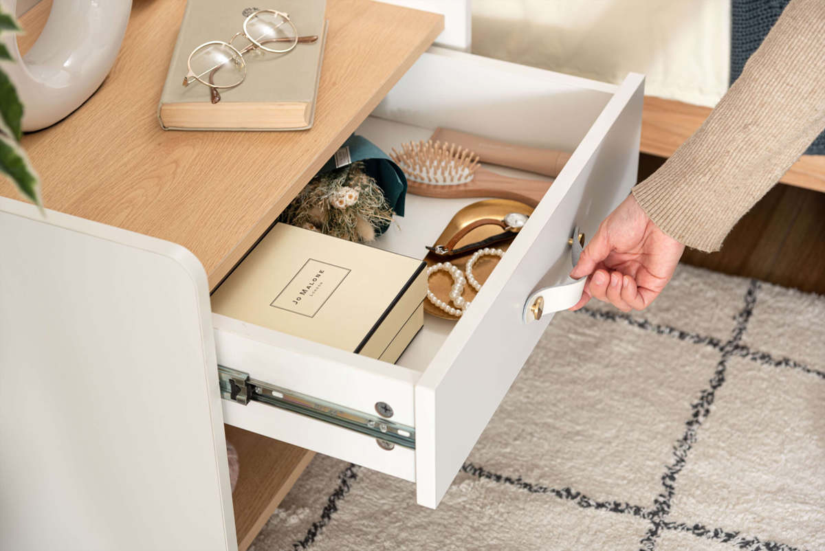 サイドチェスト 幅50cm 引き出し 木目調 ホワイト スライドレール ( チェスト サイドテーブル 引出し 収納 白 ナイトテーブル ベッドサイド ソファサイド バイカラー ナチュラル )