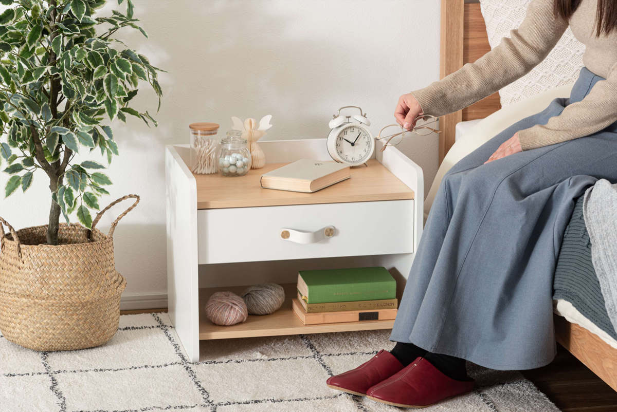 サイドチェスト 幅50cm 引き出し 木目調 ホワイト スライドレール ( チェスト サイドテーブル 引出し 収納 白 ナイトテーブル ベッドサイド ソファサイド バイカラー ナチュラル )