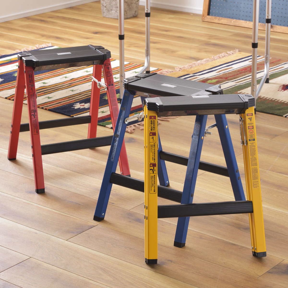 ハイスツール 脚立 ワイド 軽量 ステップスツール ( 2段 ロータイプ 踏み台 スツール 折りたたみ 軽い コンパクト 耐荷重100kg 完成品 アルミ 滑り止め ステップ 踏台 ステップ台 洗車 DIY 掃除 折り畳み 腰掛け ) 【イエロー】 イエロー