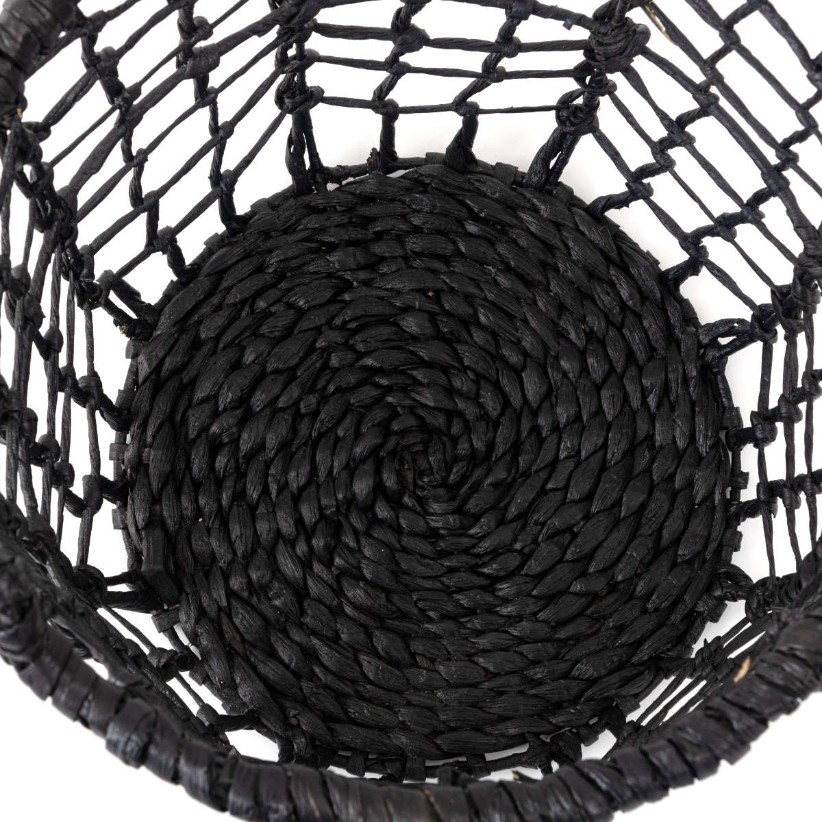 かご M 持ち手付き 天然素材 ウォーターヒヤシンス バスケット 収納 ( カゴ 籠 収納バスケット 収納ケース 入れ物 小物入れ ハンドメイド ラウンド 荷物入れ 衣類収納 ランドリーバスケット 水草 ナチュラル ) 【ブラック】 ブラック