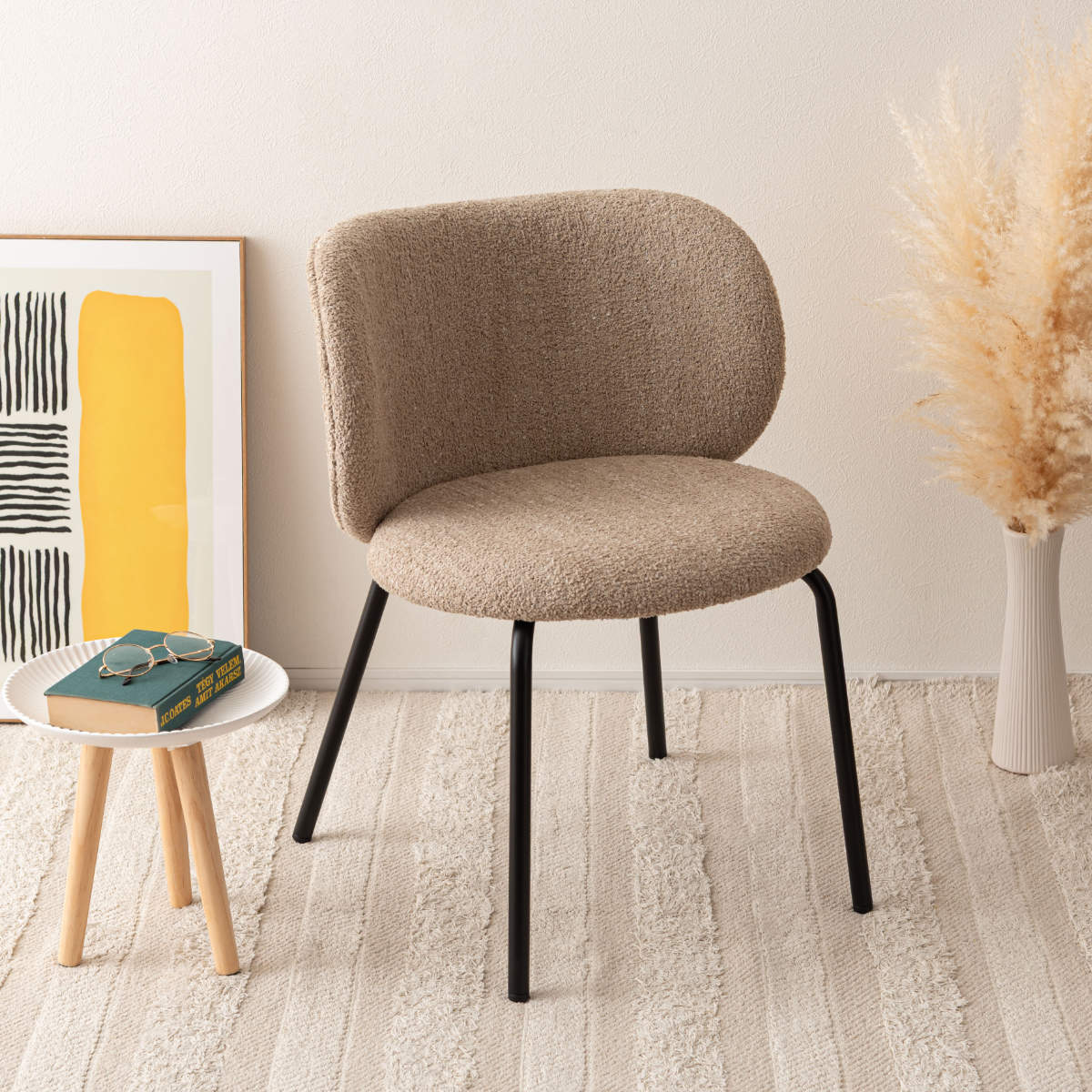 ダイニングチェア 座面高45cm ファブリック ( チェア ダイニング イス 椅子 食卓椅子 肘なし アームレス リビングチェア 背もたれ カーブ いす 食卓 リビング シンプル スチール脚 デスクチェア ) 【グレー】 グレー