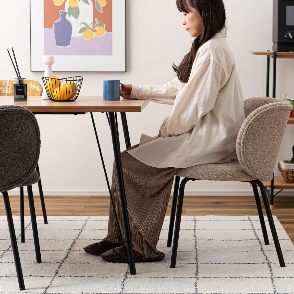 ダイニングチェア 座面高45cm ファブリック ( チェア ダイニング イス 椅子 食卓椅子 肘なし アームレス リビングチェア 背もたれ カーブ いす 食卓 リビング シンプル スチール脚 デスクチェア ) 【グレー】 グレー