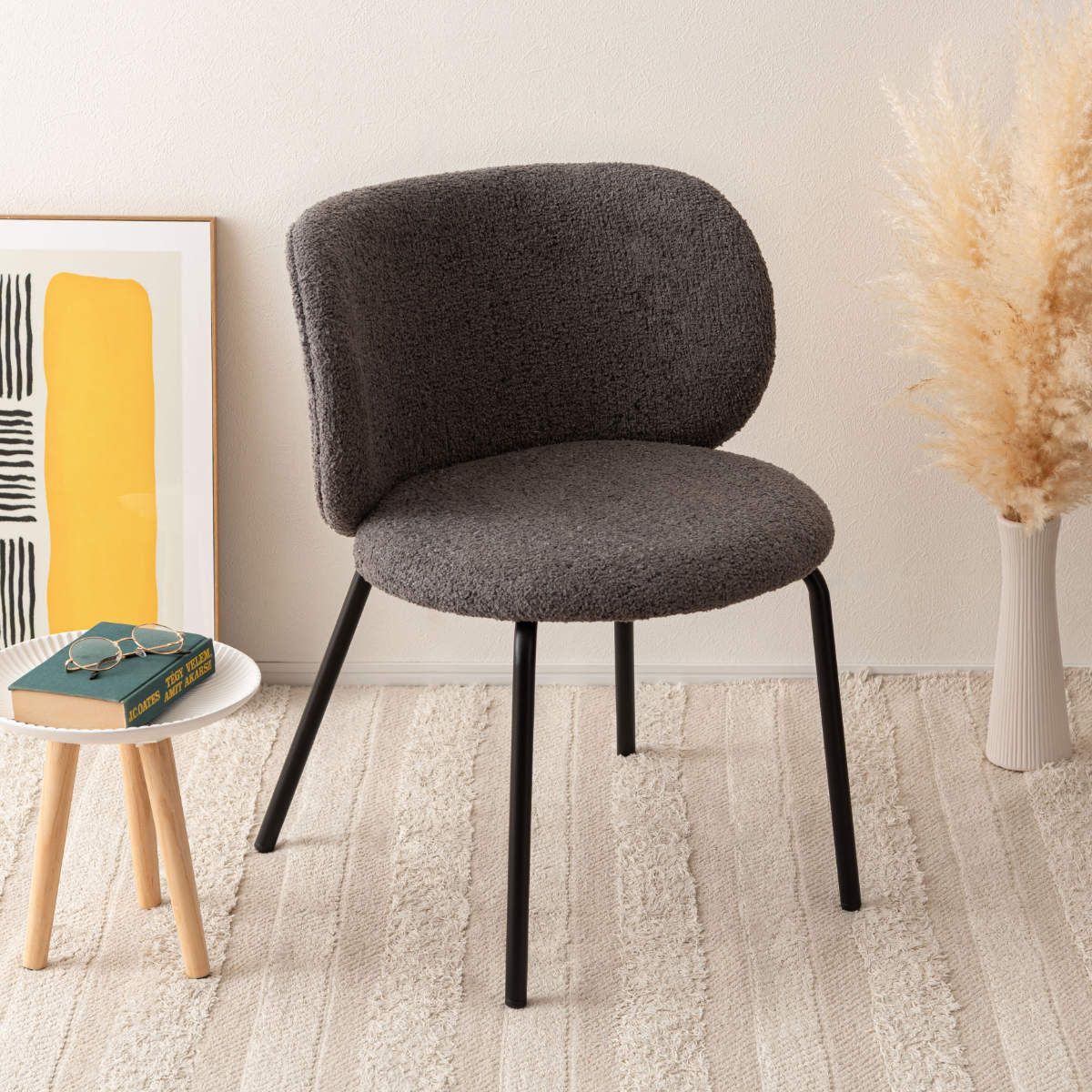 ダイニングチェア 座面高45cm ファブリック ( チェア ダイニング イス 椅子 食卓椅子 肘なし アームレス リビングチェア 背もたれ カーブ いす 食卓 リビング シンプル スチール脚 デスクチェア ) 【グレー】 グレー