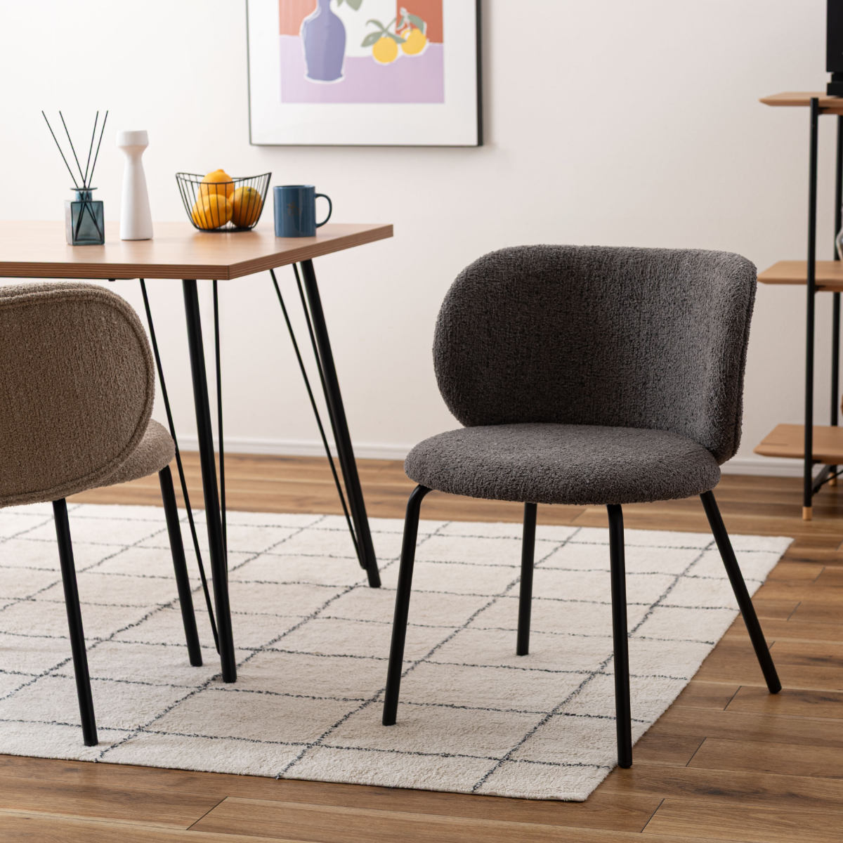 ダイニングチェア 座面高45cm ファブリック ( チェア ダイニング イス 椅子 食卓椅子 肘なし アームレス リビングチェア 背もたれ カーブ いす 食卓 リビング シンプル スチール脚 デスクチェア ) 【グレー】 グレー