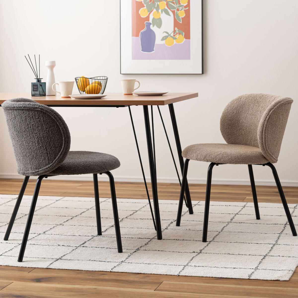 ダイニングチェア 座面高45cm ファブリック ( チェア ダイニング イス 椅子 食卓椅子 肘なし アームレス リビングチェア 背もたれ カーブ いす 食卓 リビング シンプル スチール脚 デスクチェア ) 【グレー】 グレー