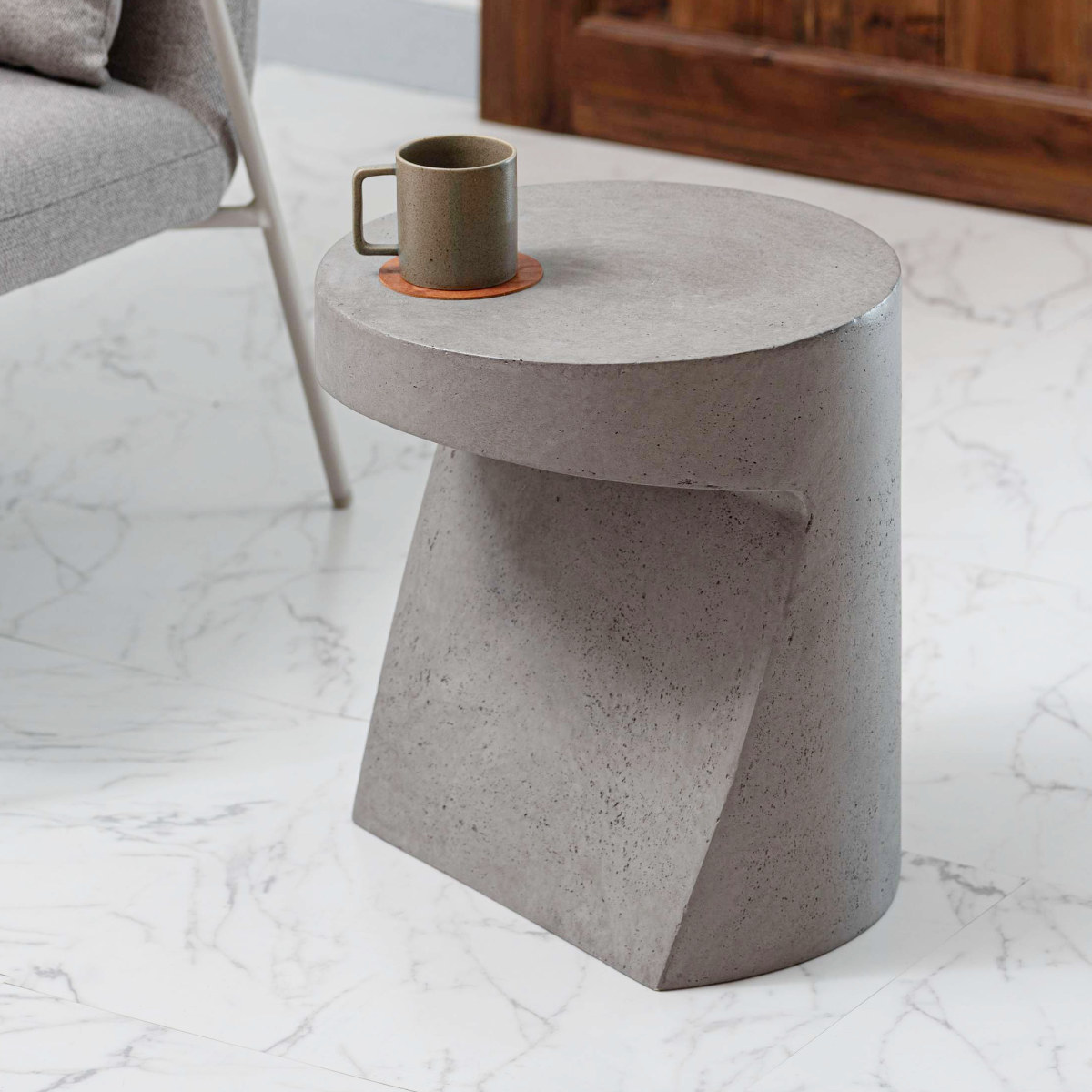 サイドテーブル 高さ46cm 円形 FORMA 軽量 完成品 ( ミニテーブル テーブル ソファサイド ベッドサイド 丸テーブル オブジェ ナイトテーブル コーヒーテーブル ベッドテーブル 玄関 ディスプレイ 飾り台 ) 【グレー】 グレー