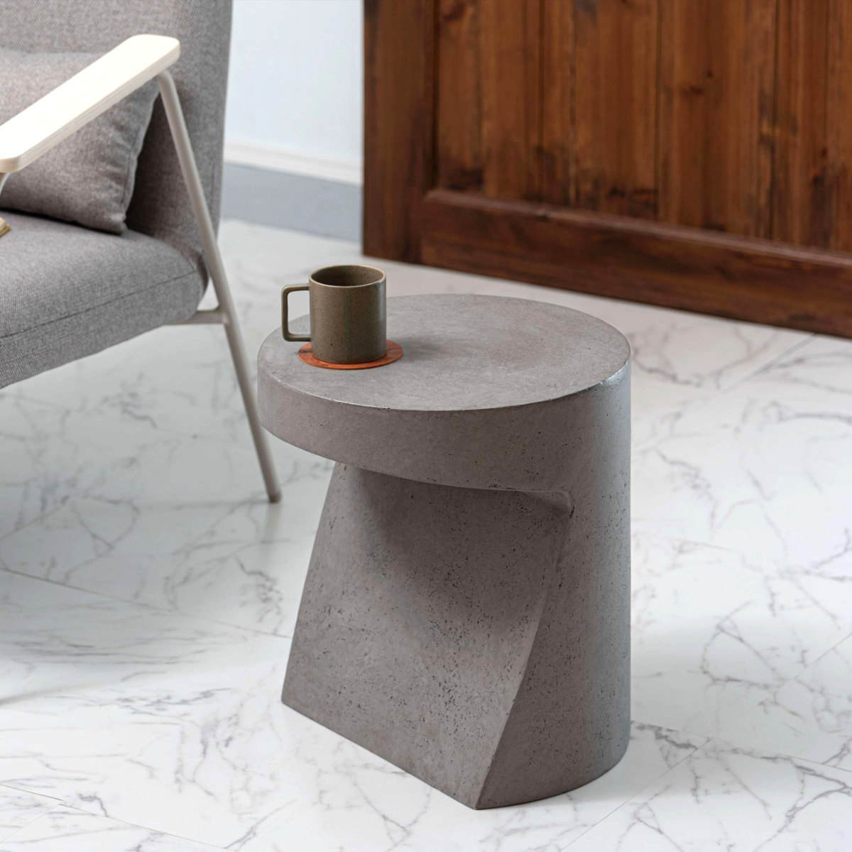 サイドテーブル 高さ46cm 円形 FORMA 軽量 完成品 ( ミニテーブル テーブル ソファサイド ベッドサイド 丸テーブル オブジェ ナイトテーブル コーヒーテーブル ベッドテーブル 玄関 ディスプレイ 飾り台 ) 【グレー】 グレー