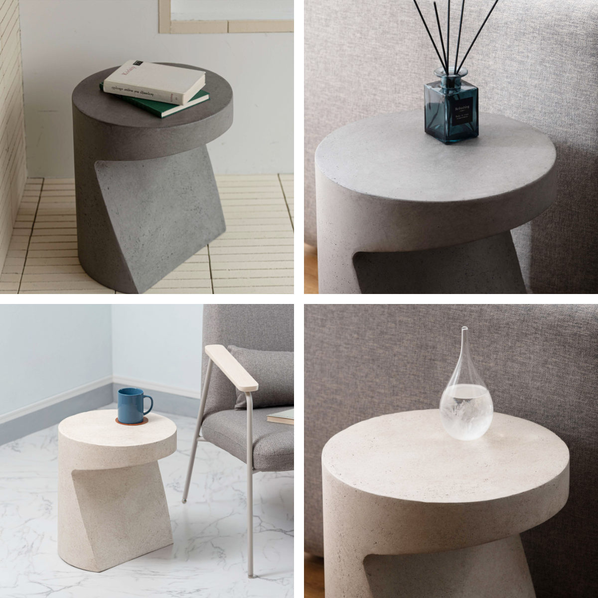 サイドテーブル 高さ46cm 円形 FORMA 軽量 完成品 ( ミニテーブル テーブル ソファサイド ベッドサイド 丸テーブル オブジェ ナイトテーブル コーヒーテーブル ベッドテーブル 玄関 ディスプレイ 飾り台 ) 【グレー】 グレー