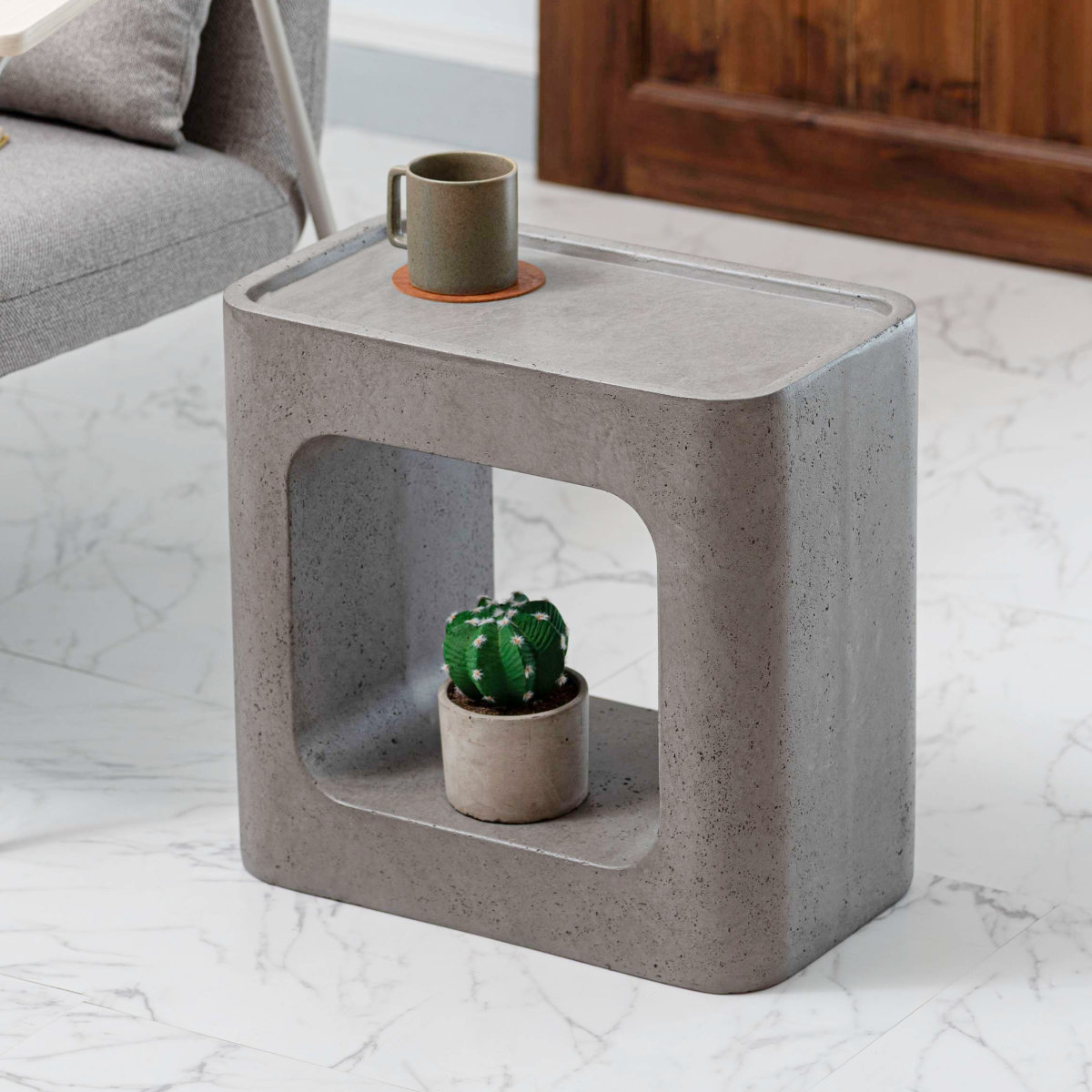 サイドテーブル 高さ41cm 棚付き FORMA 完成品 ( ミニテーブル テーブル ソファサイド ベッドサイド 四角 オブジェ オープン収納 ナイトテーブル コーヒーテーブル ベッドテーブル 玄関 ディスプレイ 飾り台 ) 【グレー】 グレー
