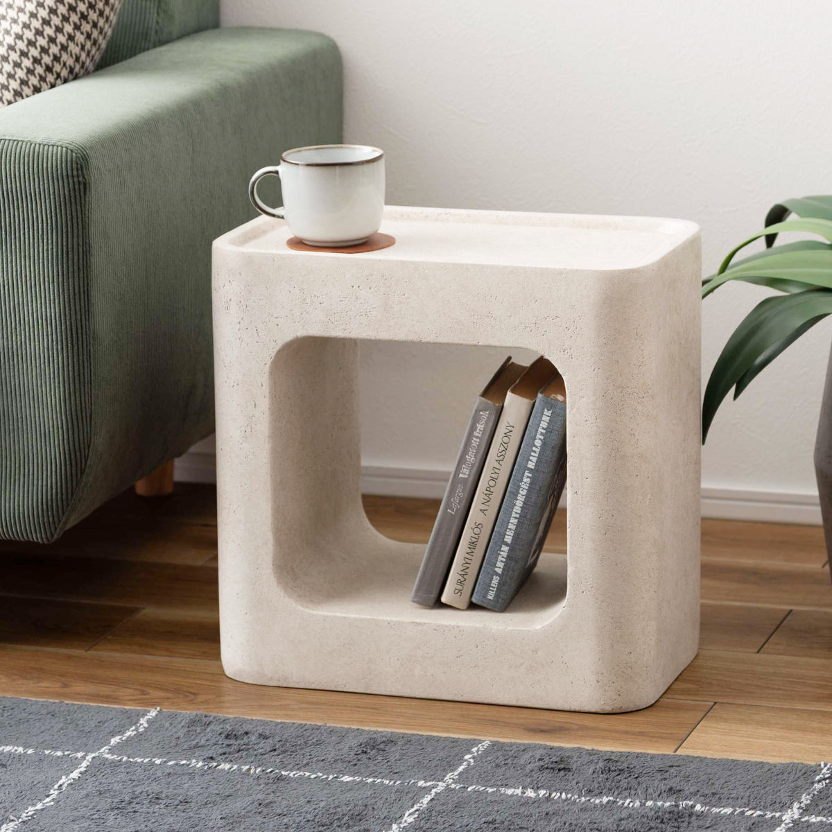 サイドテーブル 高さ41cm 棚付き FORMA 完成品 ( ミニテーブル テーブル ソファサイド ベッドサイド 四角 オブジェ オープン収納 ナイトテーブル コーヒーテーブル ベッドテーブル 玄関 ディスプレイ 飾り台 ) 【グレー】 グレー