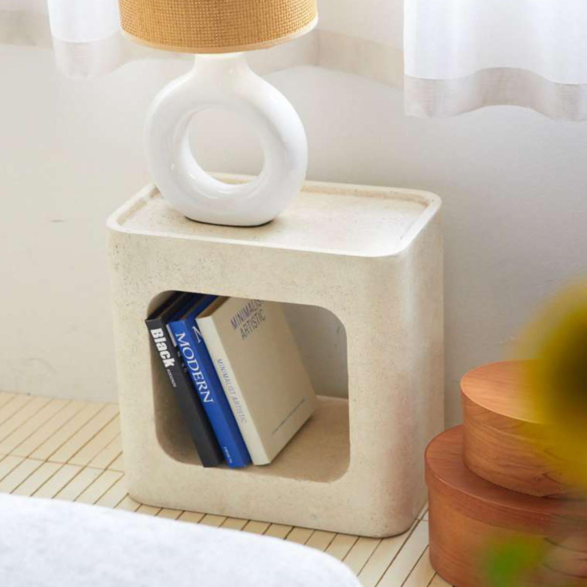 サイドテーブル 高さ41cm 棚付き FORMA 完成品 ( ミニテーブル テーブル ソファサイド ベッドサイド 四角 オブジェ オープン収納 ナイトテーブル コーヒーテーブル ベッドテーブル 玄関 ディスプレイ 飾り台 ) 【グレー】 グレー