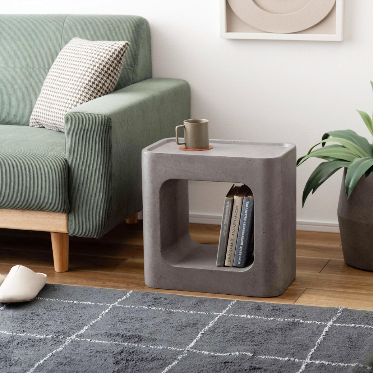 サイドテーブル 高さ41cm 棚付き FORMA 完成品 ( ミニテーブル テーブル ソファサイド ベッドサイド 四角 オブジェ オープン収納 ナイトテーブル コーヒーテーブル ベッドテーブル 玄関 ディスプレイ 飾り台 ) 【グレー】 グレー