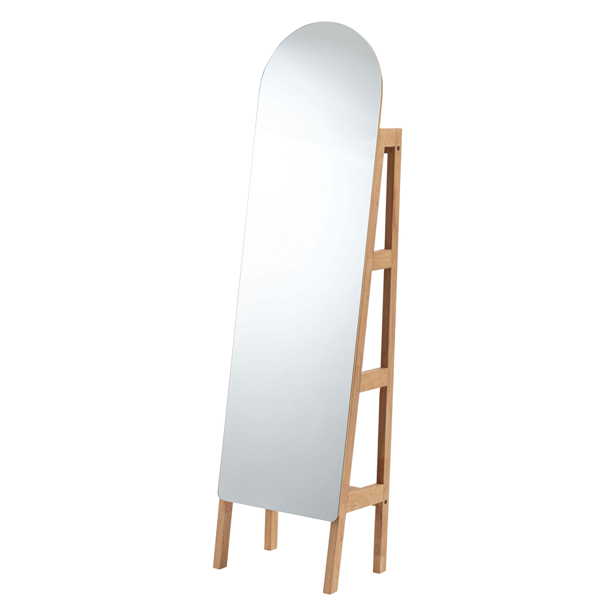 スタンドミラー 収納付き 天然木 飛散防止 姿見 （ 鏡 ミラー 全身鏡 収納 ナチュラル スタンド 木製フレーム 棚付き 飛散防止加工 ）