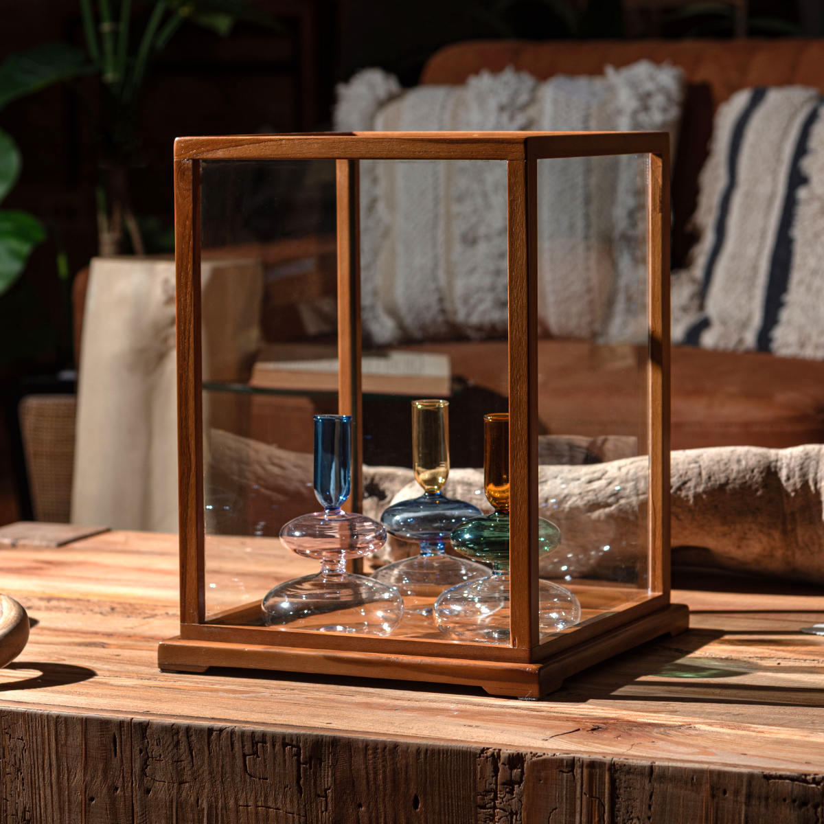 ショーケース ガラス製 クラシック ガラスケース （ コレクションケース 天然木フレーム ディスプレイ 展示ケース クリア 木製フレーム 完成品 ）