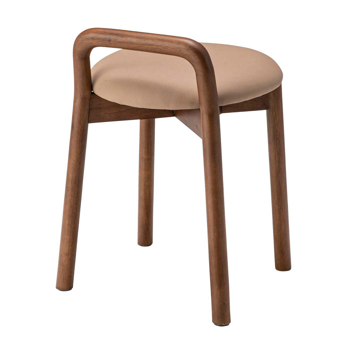 スツール 座面高46cm 持ち手付き 木製 ダイニングチェア ( チェア チェアー 1人掛け イス いす 椅子 腰掛け 天然木 丸 コンパクト レザー調 来客用 サブチェア 玄関 リビング キッチン ドレッサー ダイニング デスク ) 【ベージュ】 ベージュ