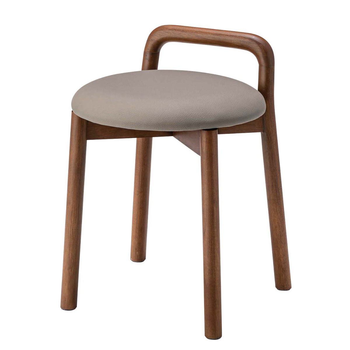 スツール 座面高46cm 持ち手付き 木製 ダイニングチェア ( チェア チェアー 1人掛け イス いす 椅子 腰掛け 天然木 丸 コンパクト レザー調 来客用 サブチェア 玄関 リビング キッチン ドレッサー ダイニング デスク ) 【ベージュ】 ベージュ