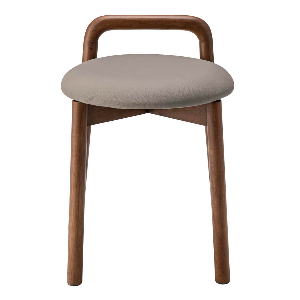 スツール 座面高46cm 持ち手付き 木製 ダイニングチェア ( チェア チェアー 1人掛け イス いす 椅子 腰掛け 天然木 丸 コンパクト レザー調 来客用 サブチェア 玄関 リビング キッチン ドレッサー ダイニング デスク ) 【ベージュ】 ベージュ