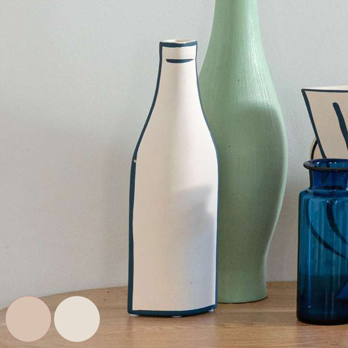 花瓶 陶器 フラワーベース （ 花ビン 花びん 花器 フラワー ベース フラワーポット ポット 花 飾る 花入れ 陶器製 おしゃれ 一輪挿し オブジェ 手書き アート ） 【ホワイト】