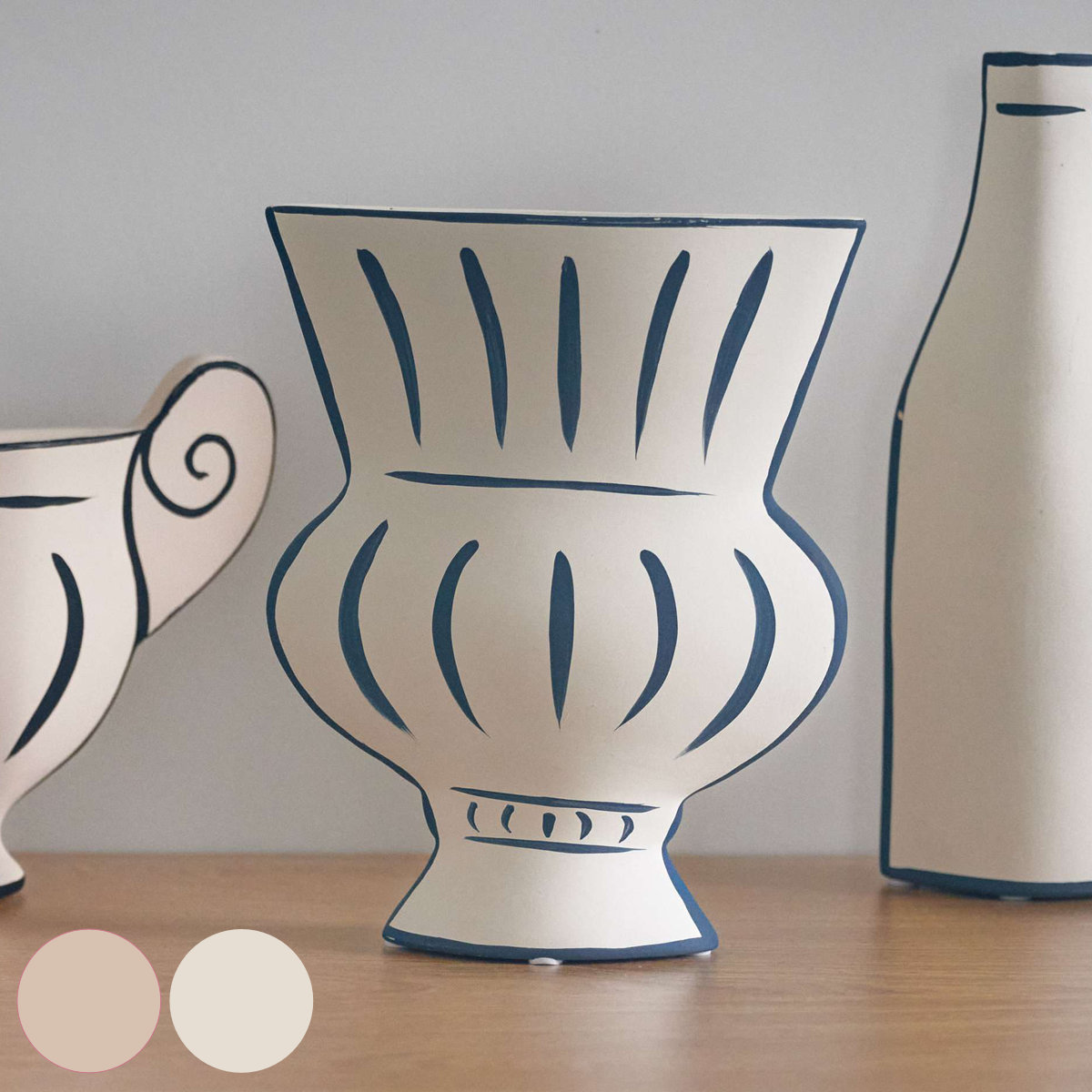 花瓶 陶器 フラワーベース （ 花ビン 花びん 花器 フラワー ベース フラワーポット ポット 花 飾る 花入れ 陶器製 おしゃれ 一輪挿し オブジェ 手書き アート ） 【ベージュ】