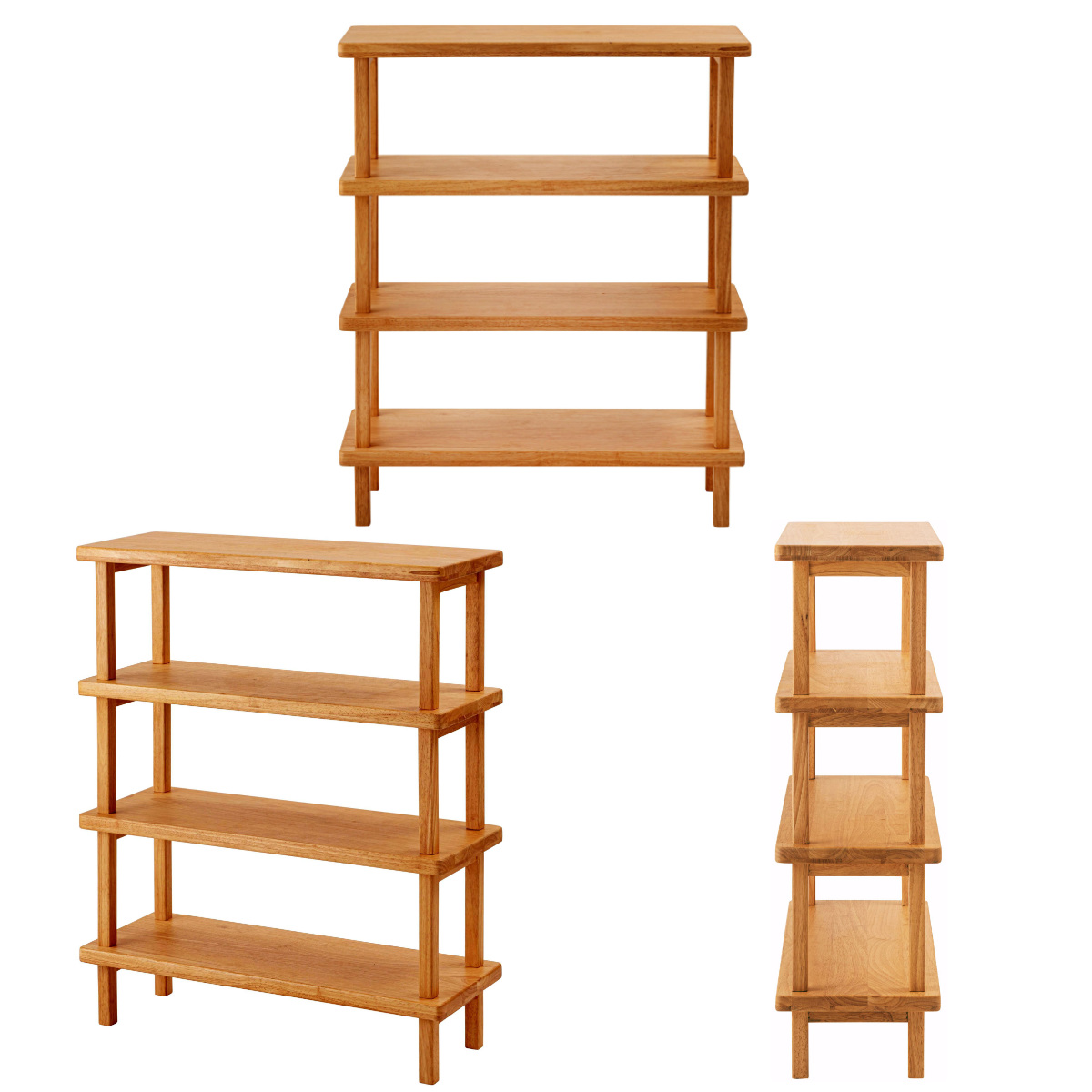 オープンラック 幅80cm 4段 木製 天然木 シェルフ Woodland ( 本棚 ラック 棚 飾り棚 ラバーウッド ナチュラル 収納 家具 四段 ディスプレイ 花台 )