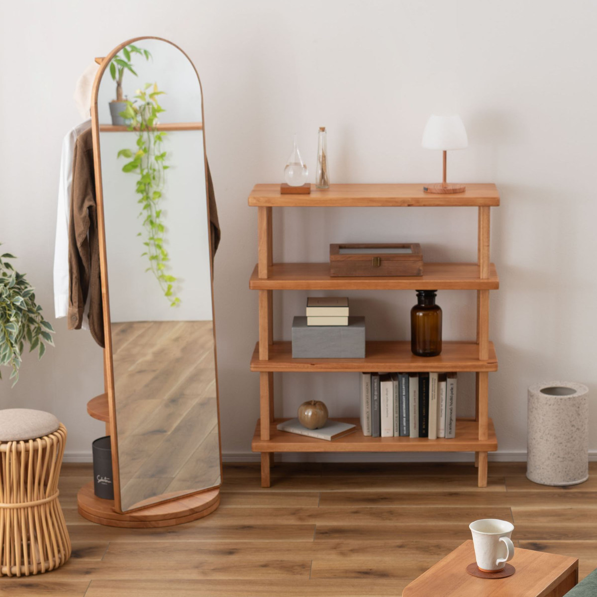 オープンラック 幅80cm 4段 木製 天然木 シェルフ Woodland ( 本棚 ラック 棚 飾り棚 ラバーウッド ナチュラル 収納 家具 四段 ディスプレイ 花台 )