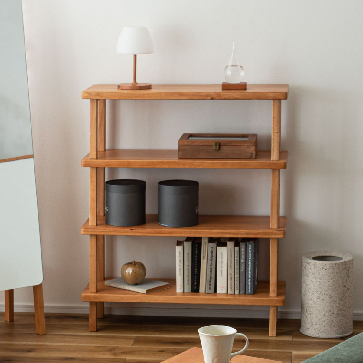 オープンラック 幅80cm 4段 木製 天然木 シェルフ Woodland ( 本棚 ラック 棚 飾り棚 ラバーウッド ナチュラル 収納 家具 四段 ディスプレイ 花台 )