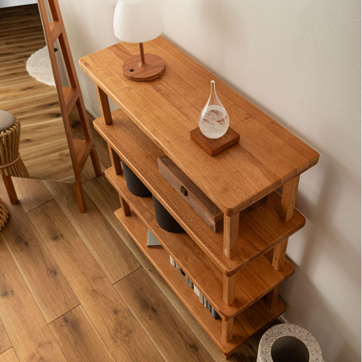 オープンラック 幅80cm 4段 木製 天然木 シェルフ Woodland ( 本棚 ラック 棚 飾り棚 ラバーウッド ナチュラル 収納 家具 四段 ディスプレイ 花台 )