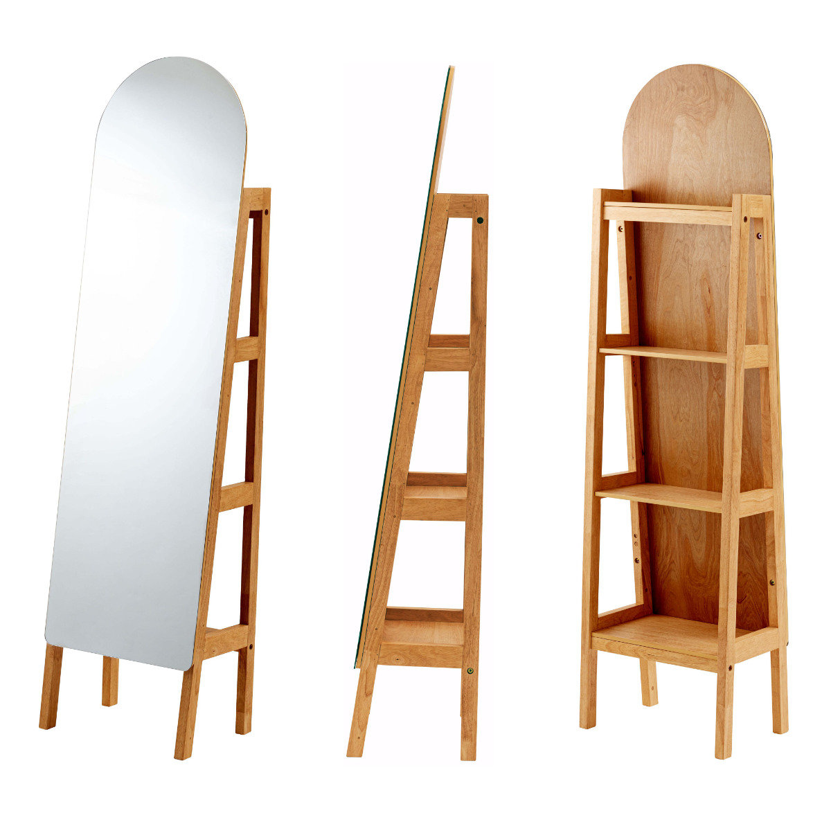 スタンドミラー 幅40cm 収納棚付き 4段 Woodland ( 鏡 ミラー 全身鏡 収納 ナチュラル スタンド 木製フレーム 棚付き 飛散防止加工 )