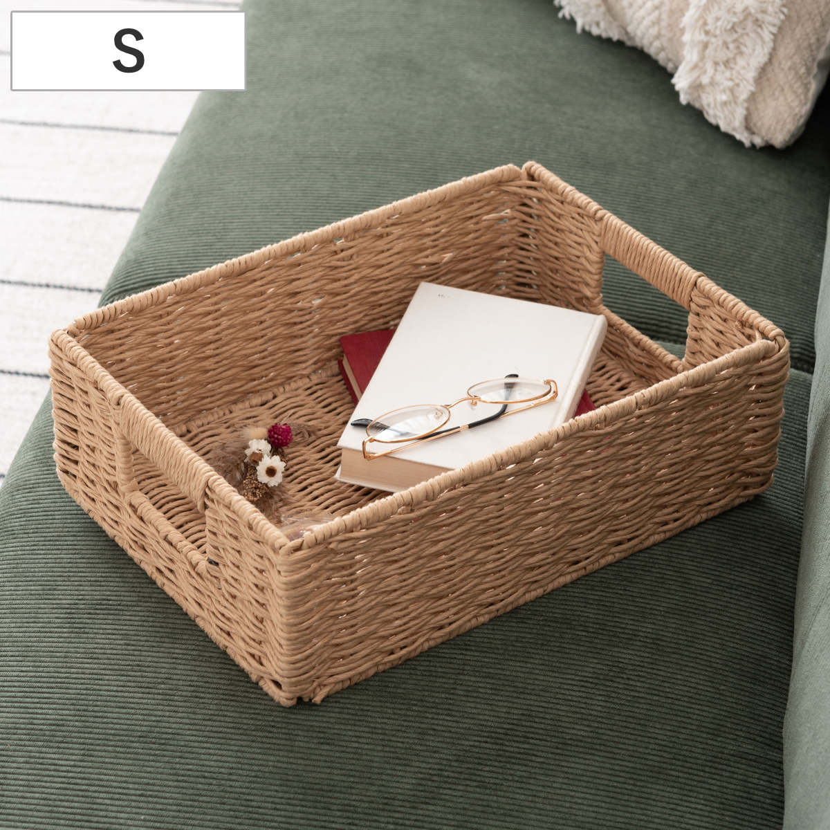 かご S ペーパーコード バスケット 幅37×奥行26×高さ24cm （ 収納 収納ケース 収納ボックス ペーパーバスケット 収納バスケット カゴ 籠 収納かご 紙 紙製 小物収納 小物ケース 入れ物 自然素材 ハンドメイド ）