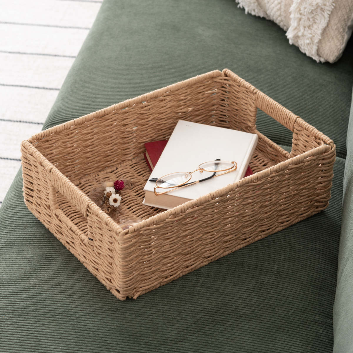 かご S ペーパーコード バスケット 幅37×奥行26×高さ24cm ( 収納 収納ケース 収納ボックス ペーパーバスケット 収納バスケット カゴ 籠 収納かご 紙 紙製 小物収納 小物ケース 入れ物 自然素材 ハンドメイド )