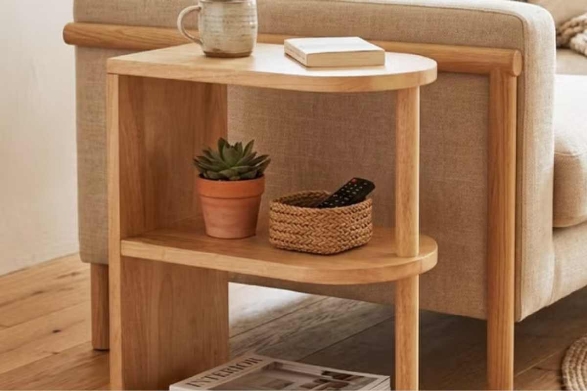 サイドテーブル 高さ50cm 木製 天然木 Woodland ( ミニテーブル テーブル ソファサイド 完成品 ベッドサイド オープンラック 収納付き 棚 ナイトテーブル コーヒーテーブル ベッドテーブル 玄関 ディスプレイ 飾り台 ) 【ライトブラウン】 ライトブラウン