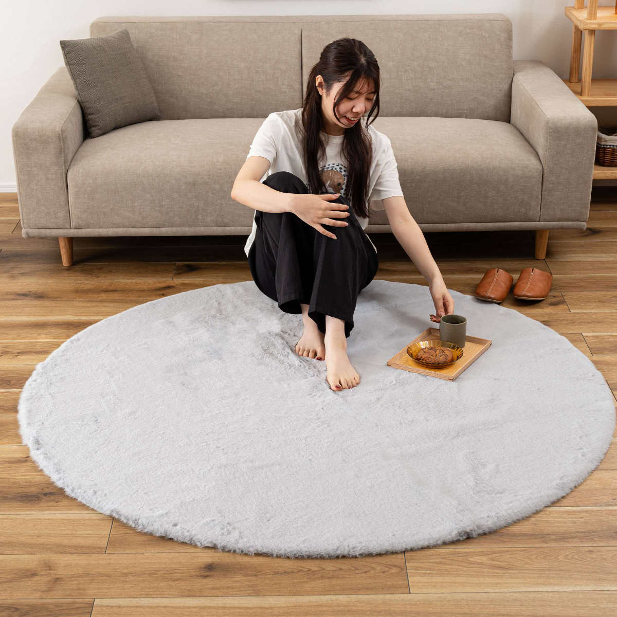 ラグ 直径150cm 円形 洗える ( ラグマット カーペット 絨毯 フロアマット センターラグ リビングラグ シャギーラグ 円形ラグ 丸型 手洗い すべり止め 滑り止め 手洗いOK じゅうたん おしゃれ ラウンドラグ シャギー ふわふわ 北欧 )
