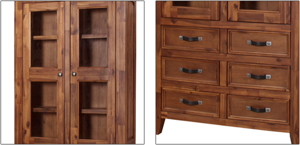 キャビネット ワゴン 引き出し 収納棚 扉付き ラック 木製 本棚 扉付 ウッドシェルフ 天然木 レトロ調 幅104cm （ 書棚