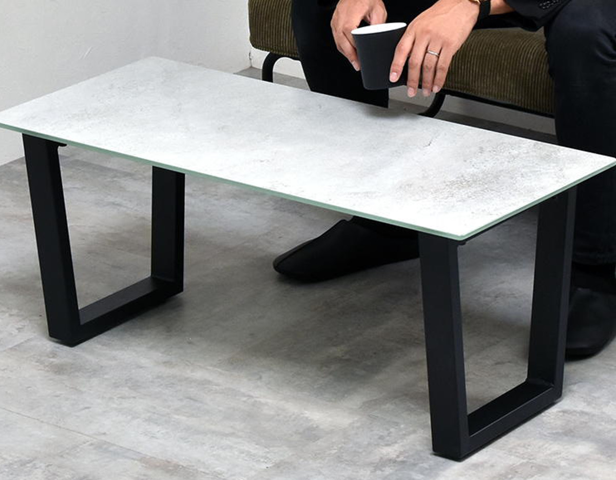 センターテーブル 幅90cm セラミック天板 CERABILL ( テーブル リビング ローテーブル 長方形 強化ガラス セラミック リビングテーブル 熱に強い 傷に強い コーヒーテーブル おしゃれ 作業台 ワークスペース ) 【ライトグレー】 ライトグレー