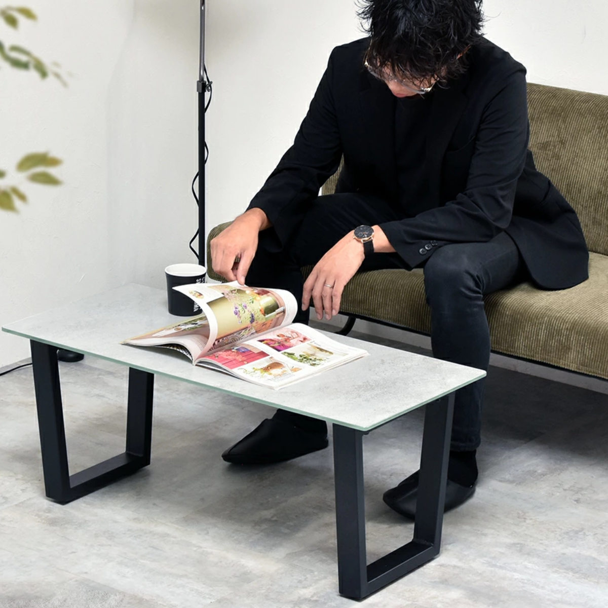 センターテーブル 幅90cm セラミック天板 CERABILL ( テーブル リビング ローテーブル 長方形 強化ガラス セラミック リビングテーブル 熱に強い 傷に強い コーヒーテーブル おしゃれ 作業台 ワークスペース ) 【ライトグレー】 ライトグレー