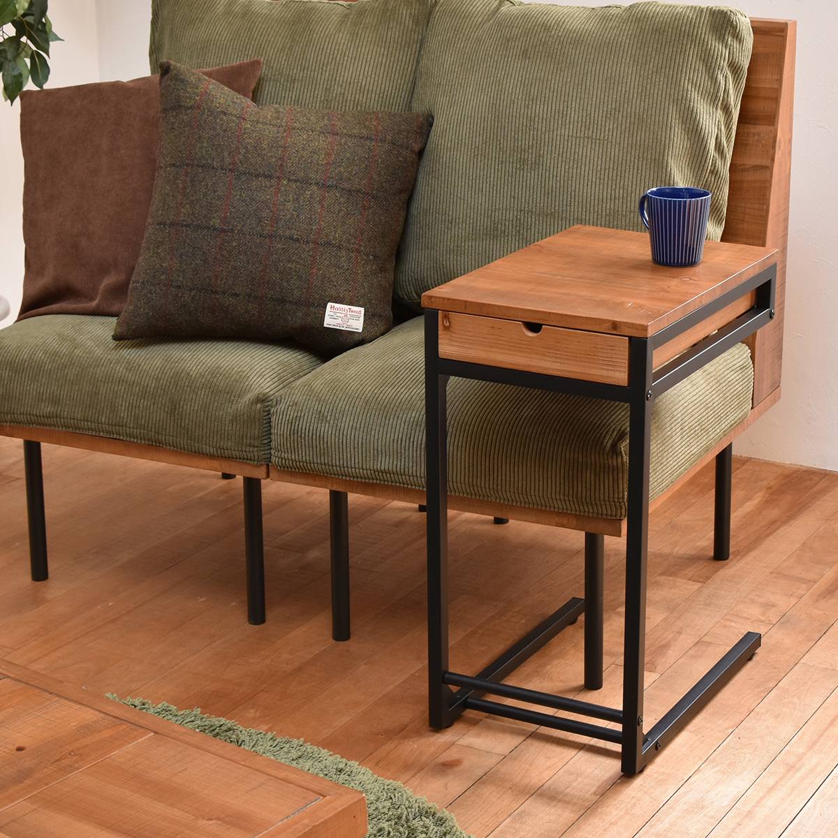 サイドテーブル コの字型 高さ58cm 収納付 infinite ( ソファサイドテーブル 木製 天然木 軽量 テーブル ソファサイド ベッドサイド 引き出し 収納 A4 スチール ソファテーブル コンパクト ミニテーブル おしゃれ )