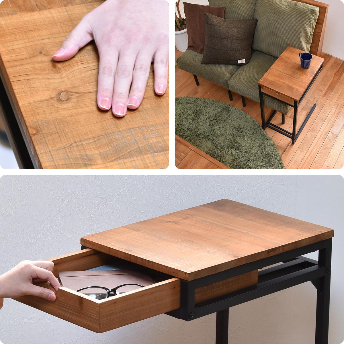 サイドテーブル コの字型 高さ58cm 収納付 infinite ( ソファサイドテーブル 木製 天然木 軽量 テーブル ソファサイド ベッドサイド 引き出し 収納 A4 スチール ソファテーブル コンパクト ミニテーブル おしゃれ )