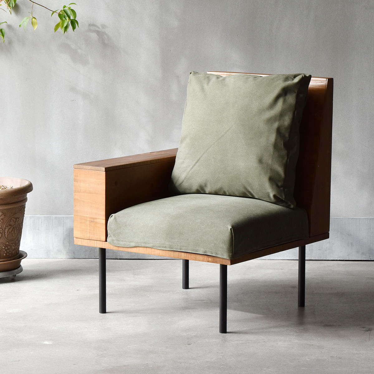 ソファ 1人掛け 収納庫肘置き 幅66cm 組み合わせ infinite ( ソファー 脚 取り外し チェア ローソファ コンパクト 木製 天然木 リビングソファ 肘掛け ファブリック カバー ダイニングソファ 連結 レイアウト おしゃれ 収納付き ) 【キャンバスグリーン】 キャンバスグリーン