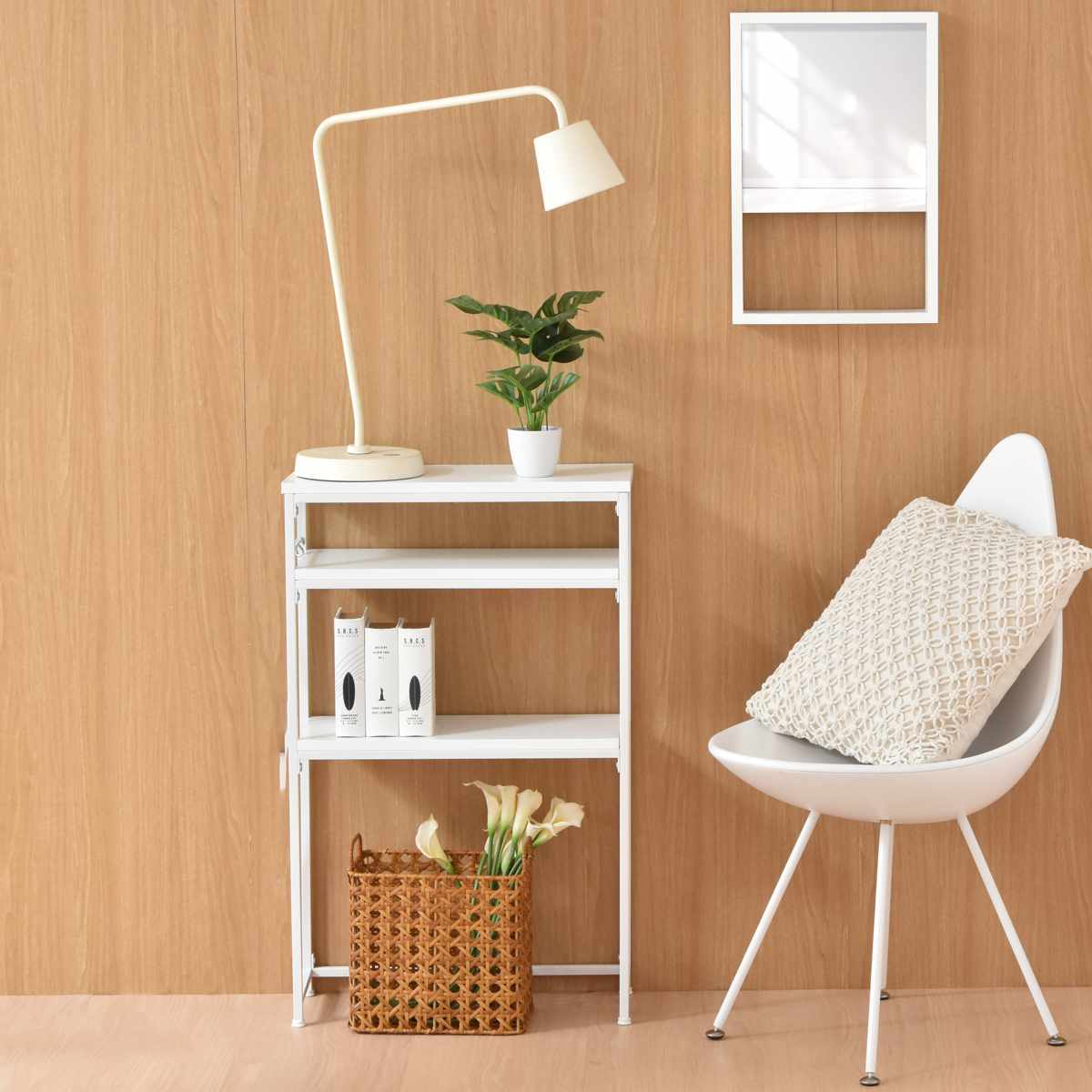 コンソールテーブル 幅50cm 収納棚付 Calm ( ラック 収納棚 飾り棚 玄関 収納 小物 ディスプレイ 棚 スリム 薄型 玄関収納 玄関ラック 高さ調節 本棚 リビング 廊下 トイレ 玄関テーブル 省スペース 奥行21cm オープンシェルフ ) 【ホワイト】 ホワイト