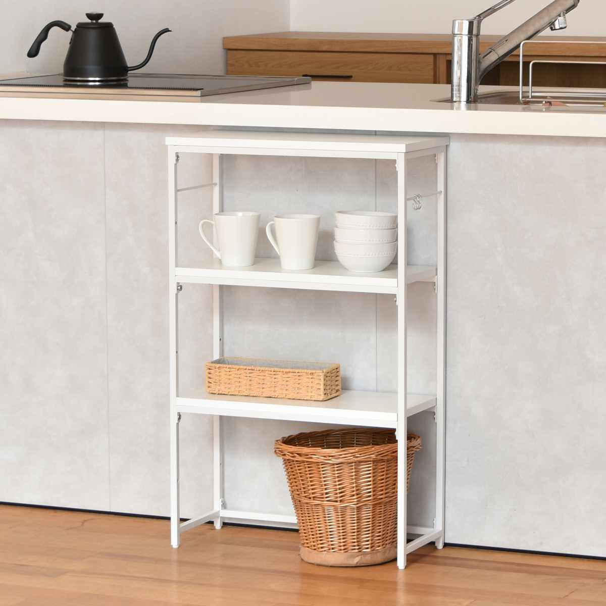 コンソールテーブル 幅50cm 収納棚付 Calm ( ラック 収納棚 飾り棚 玄関 収納 小物 ディスプレイ 棚 スリム 薄型 玄関収納 玄関ラック 高さ調節 本棚 リビング 廊下 トイレ 玄関テーブル 省スペース 奥行21cm オープンシェルフ ) 【ホワイト】 ホワイト