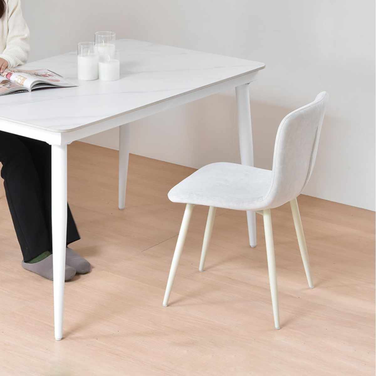 ダイニングチェア 同色2脚セット 座面高43.5cm フェムト ( 食卓椅子 チェア ダイニング イス 椅子 アームレス デスクチェア ファブリック 食卓 リビング おしゃれ ダイニングチェアー リビングチェア 軽量 ワークチェア ) 【ライトグレー】 ライトグレー