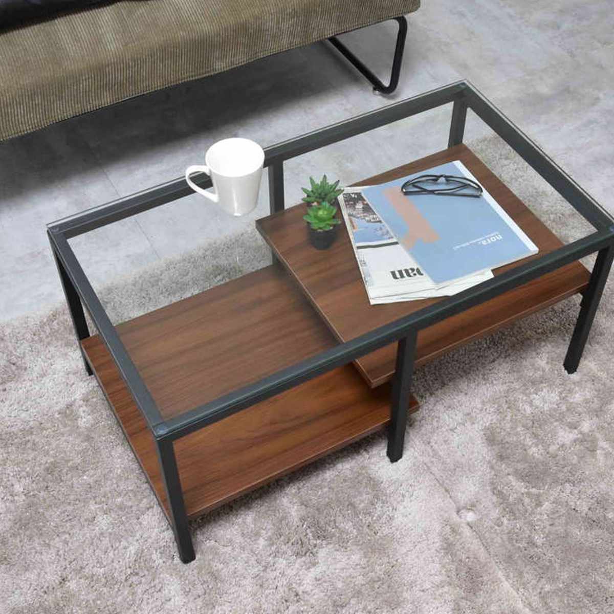 ガラス センター テーブル 収納 棚 フロア ロー コーヒー リビング 食卓 机 ガラス センター テーブル 収納 棚 フロア ロー コーヒー