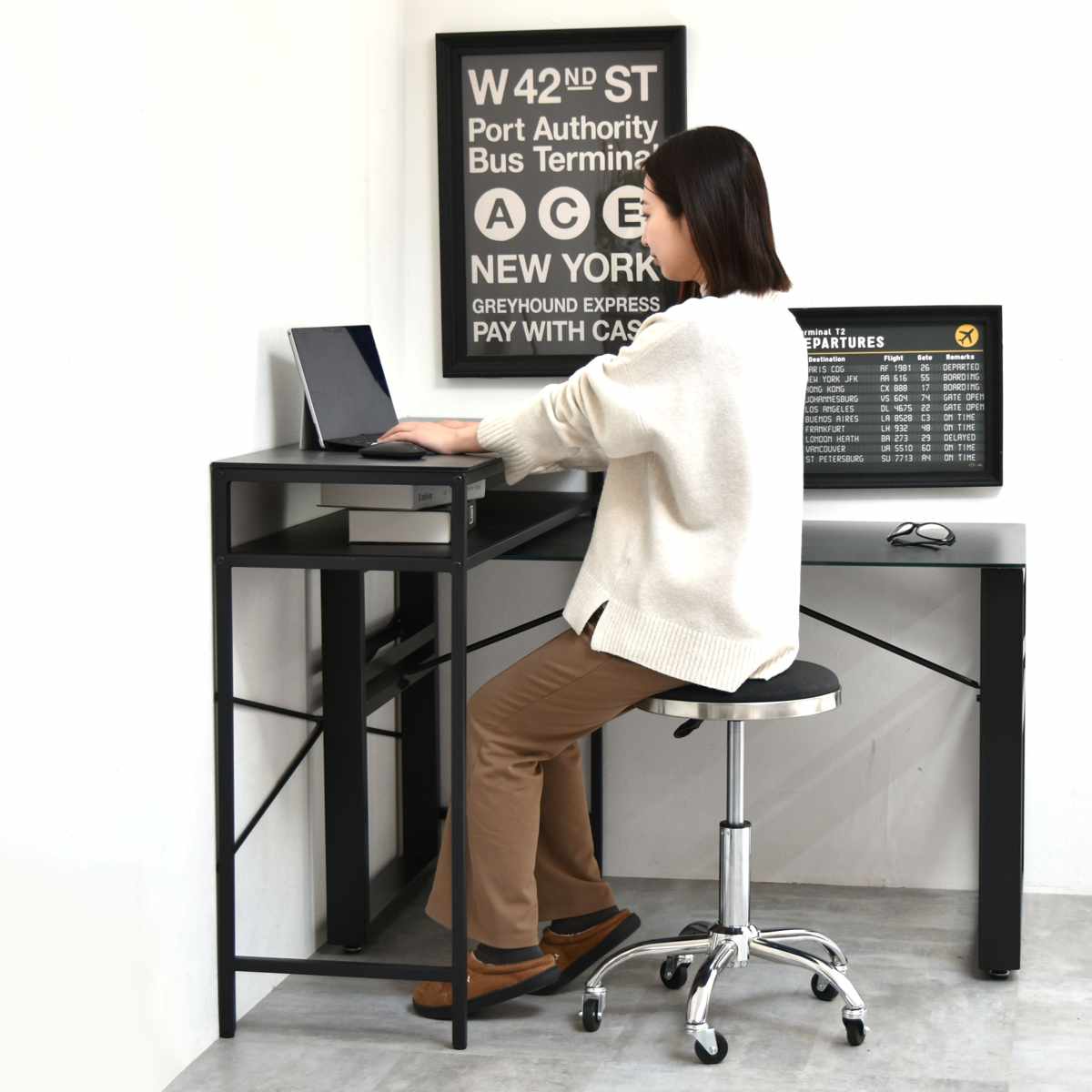 スツール 昇降式 座面高43.5~58cm ステンレスフレーム Sten ( チェア チェアー イス 椅子 キャスター付き 高さ調節 回転 カウンターチェア キッチンチェア キッチン カウンター オフィス 腰掛け 来客 サブチェア サロン おしゃれ ) 【ブラック】 ブラック