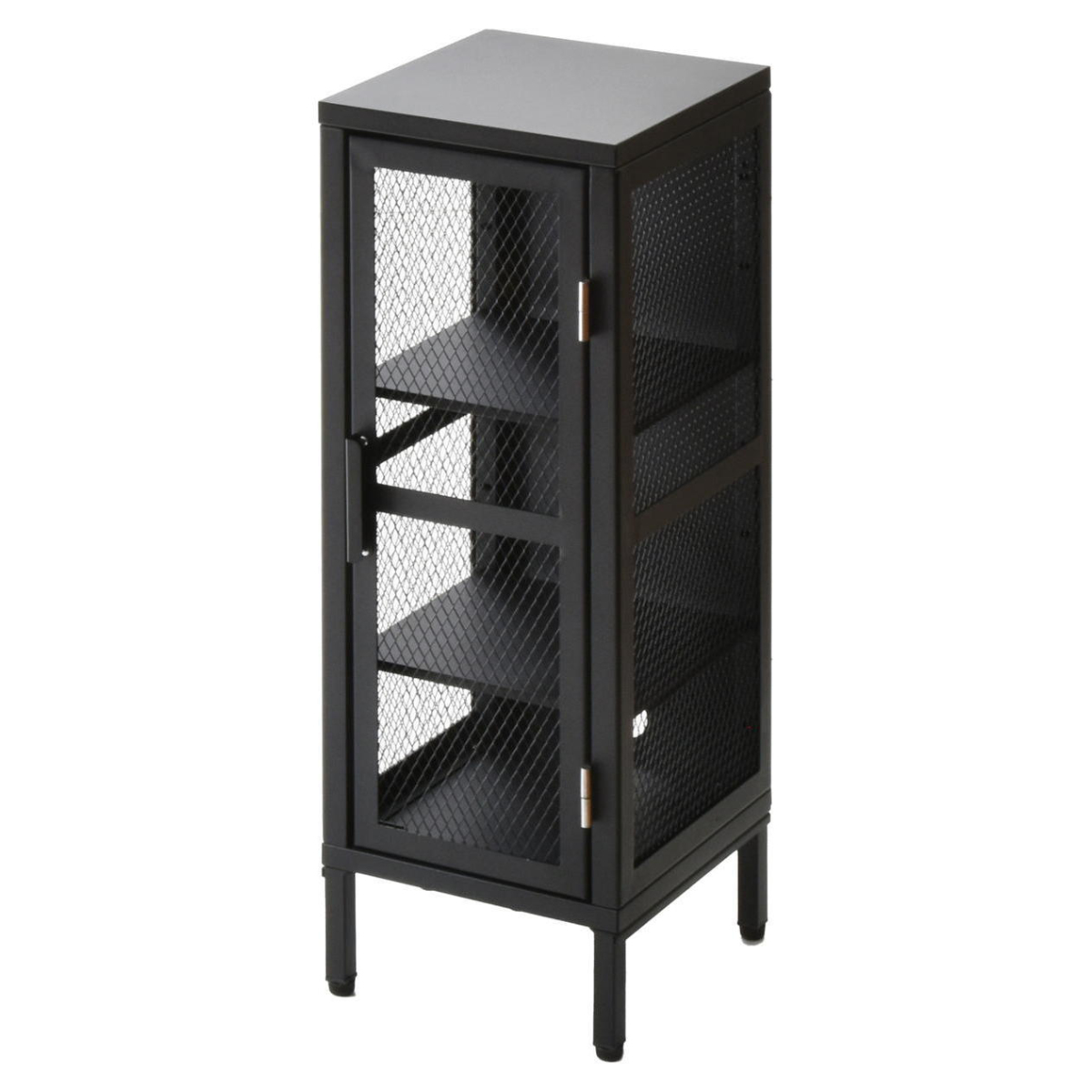 BURUCK スリムメッシュキャビネット 3段 ( キャビネット スチール 扉 片開き メッシュ 棚 幅28cm ラック 飾り棚 スリム ディスプレイ キッチン リビング シューズラック 小物収納 ブラック ホワイト カーキ ) 【カーキ】 カーキ