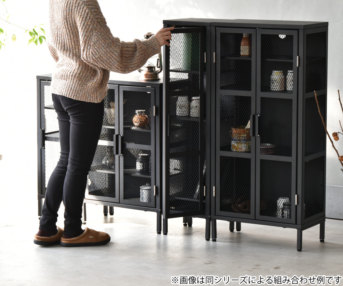 BURUCK スリムメッシュキャビネット 3段 ( キャビネット スチール 扉 片開き メッシュ 棚 幅28cm ラック 飾り棚 スリム ディスプレイ キッチン リビング シューズラック 小物収納 ブラック ホワイト カーキ ) 【カーキ】 カーキ