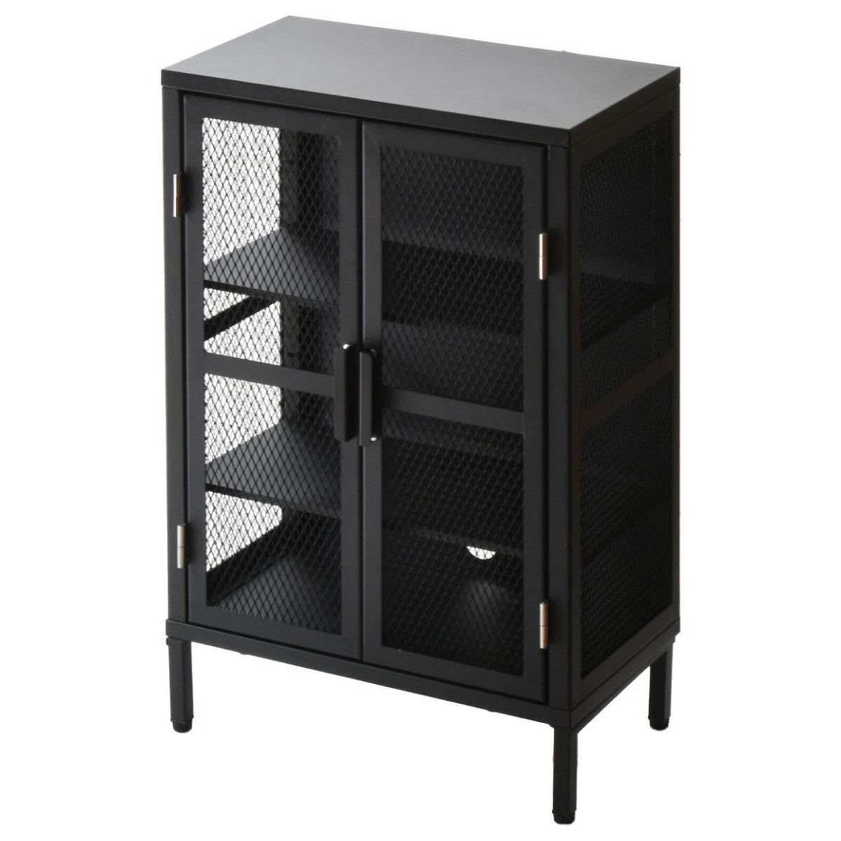 BURUCK ワイドメッシュキャビネット 3段 ( キャビネット スチール 扉 観音開き 両開き メッシュ 棚 幅50.5cm ラック 飾り棚 スリム ディスプレイ キッチン リビング シューズラック 小物収納 ブラック ホワイト カーキ ) 【カーキ】 カーキ