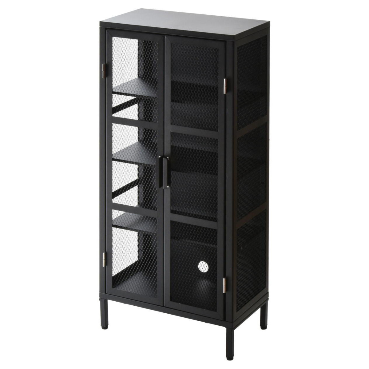 BURUCK ワイドメッシュキャビネット 4段 ( キャビネット スチール 扉 観音開き 両開き メッシュ 棚 幅50.5cm ラック 飾り棚 スリム ディスプレイ キッチン リビング シューズラック 小物収納 ブラック ホワイト カーキ ) 【カーキ】 カーキ