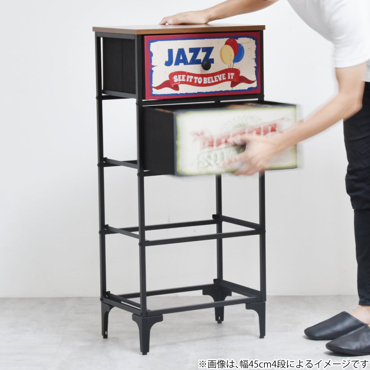 チェスト 3段 幅45cm 木目調 リバーシブル 天板付き 脚付き ( 両面 引出し 棚 ラック 収納 アメリカン レトロ 衣類収納 お掃除ロボット対応 軽量 三杯 引手付き 衣替え スチールフレーム )