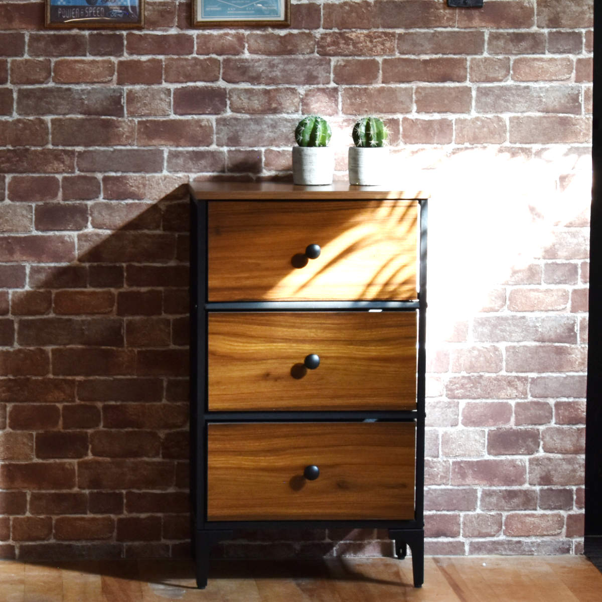 チェスト 3段 幅45cm 木目調 リバーシブル 天板付き 脚付き ( 両面 引出し 棚 ラック 収納 アメリカン レトロ 衣類収納 お掃除ロボット対応 軽量 三杯 引手付き 衣替え スチールフレーム )